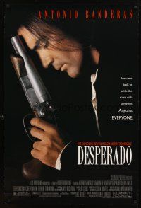 3f171 DESPERADO DS 1sh '95 Robert Rodriguez, close image of Antonio Banderas with big gun!