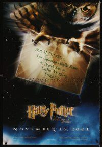 3f304 HARRY POTTER & THE PHILOSOPHER'S STONE teaser DS 1sh '01 image of owl carrying letter!