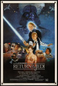 3f643 RETURN OF THE JEDI style B 1sh '83 George Lucas classic, Sano art of Hamill, Ford & Fisher!