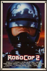 3f655 ROBOCOP 2 1sh '90 great close up of cyborg policeman Peter Weller, sci-fi sequel!