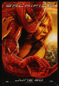 3f723 SPIDER-MAN 2 teaser DS 1sh '04 cool image of Tobey Maguire & Kirsten Dunst, sacrifice!