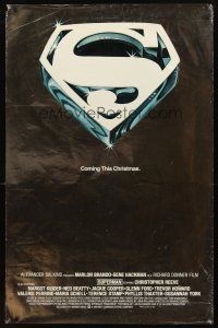 3f753 SUPERMAN foil advance 1sh '78 comic book hero Christopher Reeve, cool logo art!