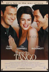 3f782 THREE TO TANGO advance DS 1sh '99 Matthew Perry, Neve Campbell, Dylan McDermott!