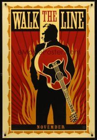3f835 WALK THE LINE style A teaser DS 1sh '05 really cool artwork of Joaquin Phoenix as Johnny Cash