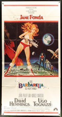 3d492 BARBARELLA 3sh '68 sexiest sci-fi art of Jane Fonda by Robert McGinnis, Roger Vadim!