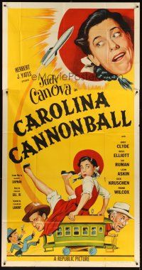 3d514 CAROLINA CANNONBALL 3sh '55 wacky art of Judy Canova on train, sci-fi comedy!