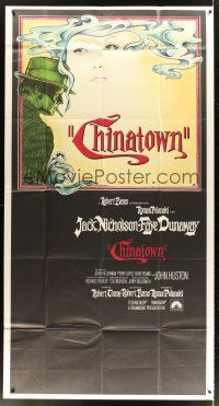 3d517 CHINATOWN int'l 3sh '74 art of Jack Nicholson & Faye Dunaway by Jim Pearsall, Roman Polanski