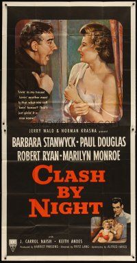 3d519 CLASH BY NIGHT 3sh '52 Fritz Lang, Barbara Stanwyck, Douglas, Ryan, Marilyn Monroe shown!