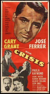 3d526 CRISIS 3sh '50 great huge headshot artwrok of Cary Grant, plus Paula Raymond & Jose Ferrer!