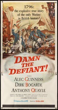 3d529 DAMN THE DEFIANT 3sh '62 art of Alec Guinness & Dirk Bogarde facing a bloody mutiny!