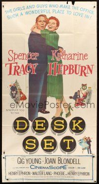 3d534 DESK SET 3sh '57 Spencer Tracy & Katharine Hepburn make the office a wonderful place!