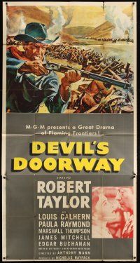 3d536 DEVIL'S DOORWAY 3sh '50 cool artwork of Robert Taylor aiming rifle in war!