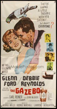 3d553 GAZEBO 3sh '60 great romantic art of Glenn Ford w/pigeon on head & nuzzling Debbie Reynolds!