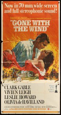3d561 GONE WITH THE WIND 3sh R67 art of Clark Gable holding Vivien Leigh by Howard Terpning!
