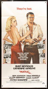 3d571 HUSTLE int'l 3sh '75 Robert Aldrich, art of Burt Reynolds & sexy Catherine Deneuve!