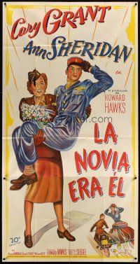 3d576 I WAS A MALE WAR BRIDE Spanish/U.S. 3sh '49 different art of Ann Sheridan carrying Cary Grant, Hawks