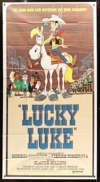 3d598 LUCKY LUKE int'l 3sh '72 Daisy Town, great western cartoon artwork of cowboy on horse!