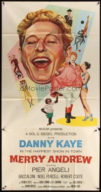 3d612 MERRY ANDREW 3sh '58 art of laughing Danny Kaye, Pier Angeli & chimp by Gale!