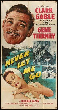 3d616 NEVER LET ME GO 3sh '53 close up art of Clark Gable & sexy Gene Tierney!