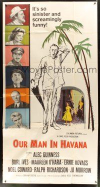 3d626 OUR MAN IN HAVANA 3sh '60 art of Alec Guinness in Cuba, directed by Carol Reed!