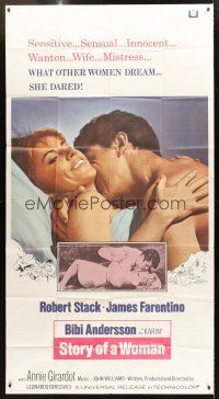 3d656 STORY OF A WOMAN int'l 3sh '69 great romantic close up of sexy Bibi Andersson & Robert Stack!