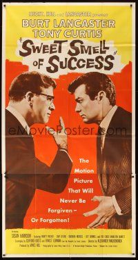 3d659 SWEET SMELL OF SUCCESS 3sh '57 Burt Lancaster as J.J. Hunsecker, Tony Curtis as Sidney Falco