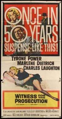 3d677 WITNESS FOR THE PROSECUTION 3sh '58 Billy Wilder, Tyrone Power, Marlene Dietrich, Laughton