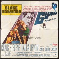 3d379 GUNN 6sh '67 Blake Edwards, cool art of Craig Stevens w/revolver & sexy babes!