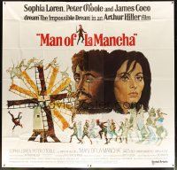 3d406 MAN OF LA MANCHA int'l 6sh '72 Peter O'Toole, Sophia Loren, cool Ted CoConis art!