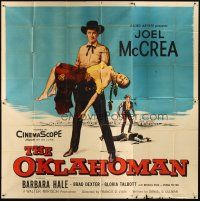 3d417 OKLAHOMAN 6sh '57 art of cowboy Joel McCrea holding Native American Gloria Talbot!