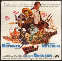 3d458 VILLA RIDES 6sh '68 art of Yul Brynner as Pancho & Robert Mitchum, Sam Peckinpah