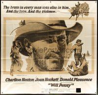 3d466 WILL PENNY 6sh '68 the brute, love & violence in every man was in cowboy Charlton Heston!