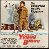 3d470 YOUNG & THE BRAVE 6sh '63 Rory Calhoun, William Bendix, art of heroic boy & German Shepherd!