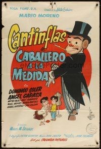 3d211 CABALLERO A LA MEDIDA Argentinean '54 cool art of Cantinflas in top hat & tails!