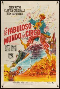 3d215 CIRCUS WORLD Argentinean '65 Claudia Cardinale, John Wayne, different artwork of clown!