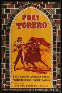 3d243 FRAY TORERO Argentinean '66 cool artwork of Spanish bullfighter in arena with bull!