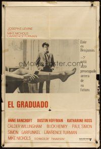 3d251 GRADUATE Argentinean '68 classic image of Dustin Hoffman & Anne Bancroft's sexy leg!