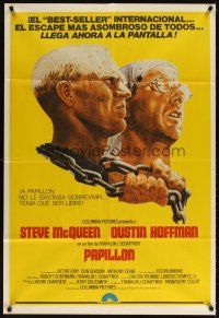 3d288 PAPILLON Argentinean '74 great art of prisoners Steve McQueen & Dustin Hoffman by Tom Jung!