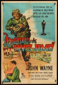 3d304 SANDS OF IWO JIMA Argentinean '50 great artwork of World War II Marine John Wayne!