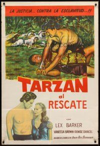 3d311 TARZAN & THE SLAVE GIRL Argentinean R1960 different art of Lex Barker pinning man to ground!