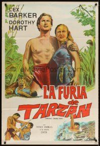 3d315 TARZAN'S SAVAGE FURY Argentinean '52 art of Lex Barker & Dorothy Hart, Edgar Rice Burroughs
