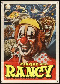 3d710 CIRQUE SABINE RANCY Italian 1p circus poster '70s wonderful art of clown, lion & trapeze!