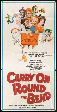 3d136 CARRY ON ROUND THE BEND English 3sh '71 Sidney James, English comedy, wacky art!