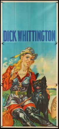 3d129 DICK WHITTINGTON stage play English 3sh '30s stone litho of sexy female lead & smiling cat!