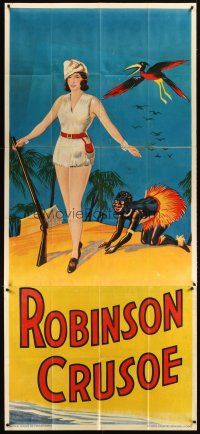 3d131 ROBINSON CRUSOE stage play English 3sh '30s great stone litho of sexy female hero & Friday!