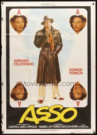 3d682 ACE Italian 1p '81 Adriano Celentano, Edwige Fenech, cool ace of hearts art by Casaro!