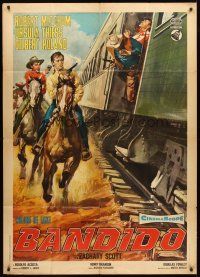 3d691 BANDIDO Italian 1p R60s different art of Robert Mitchum on horse by train by Ciriello!