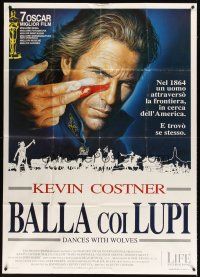 3d717 DANCES WITH WOLVES Italian 1p '91 different Casaro art of Kevin Costner applying war paint!