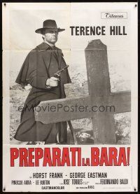 3d726 DJANGO PREPARE A COFFIN Italian 1p '68 cool c/u of Terence Hill as Django with gun by grave!