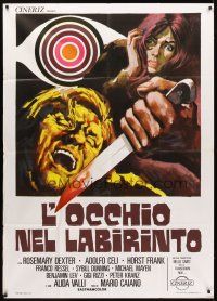 3d734 EYE IN THE LABYRINTH Italian 1p '72 Adolfo Celi, cool giallo horror art by Sandro Symeoni!